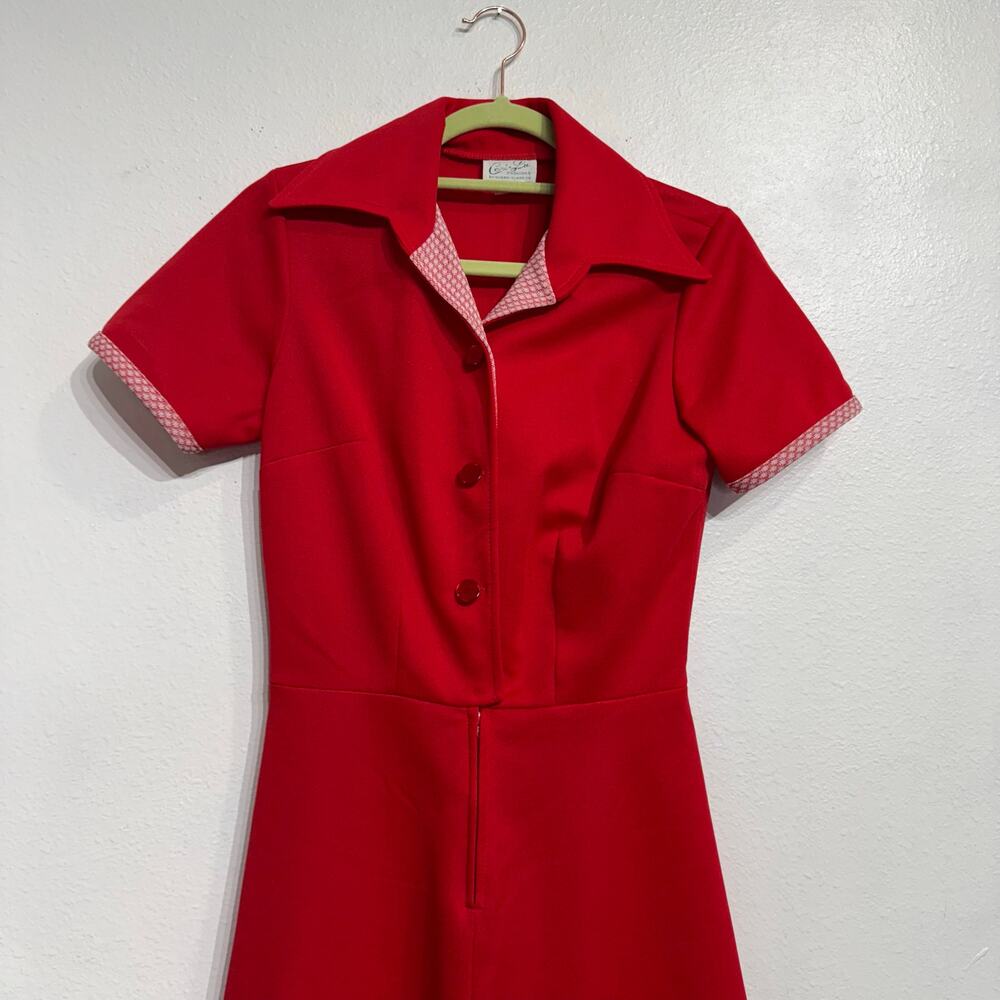 Cari Lu Red Dagger Collar Belted Fit Flare Vintage Midi Dress Sz 10 - Picture 3 of 12